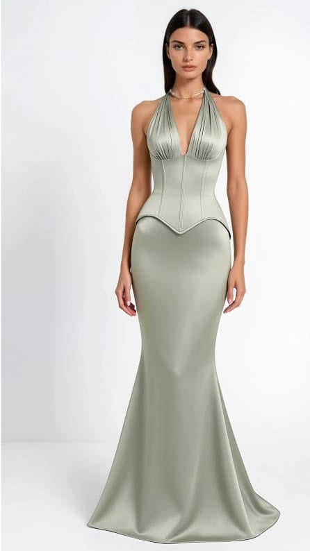 Aurélie Green Halterneck Mermaid Maxi Dress