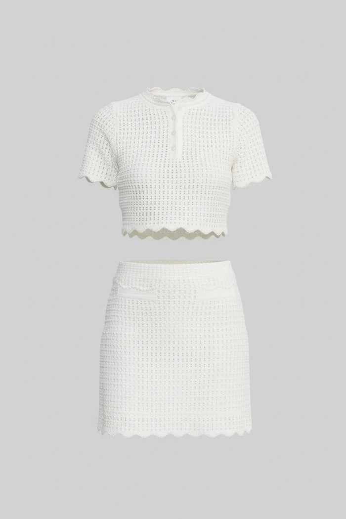 Cropped Co-Ord Set With Scalloped Edges - White