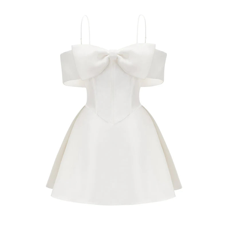 Elva White Bowknot Mini Robe évasée