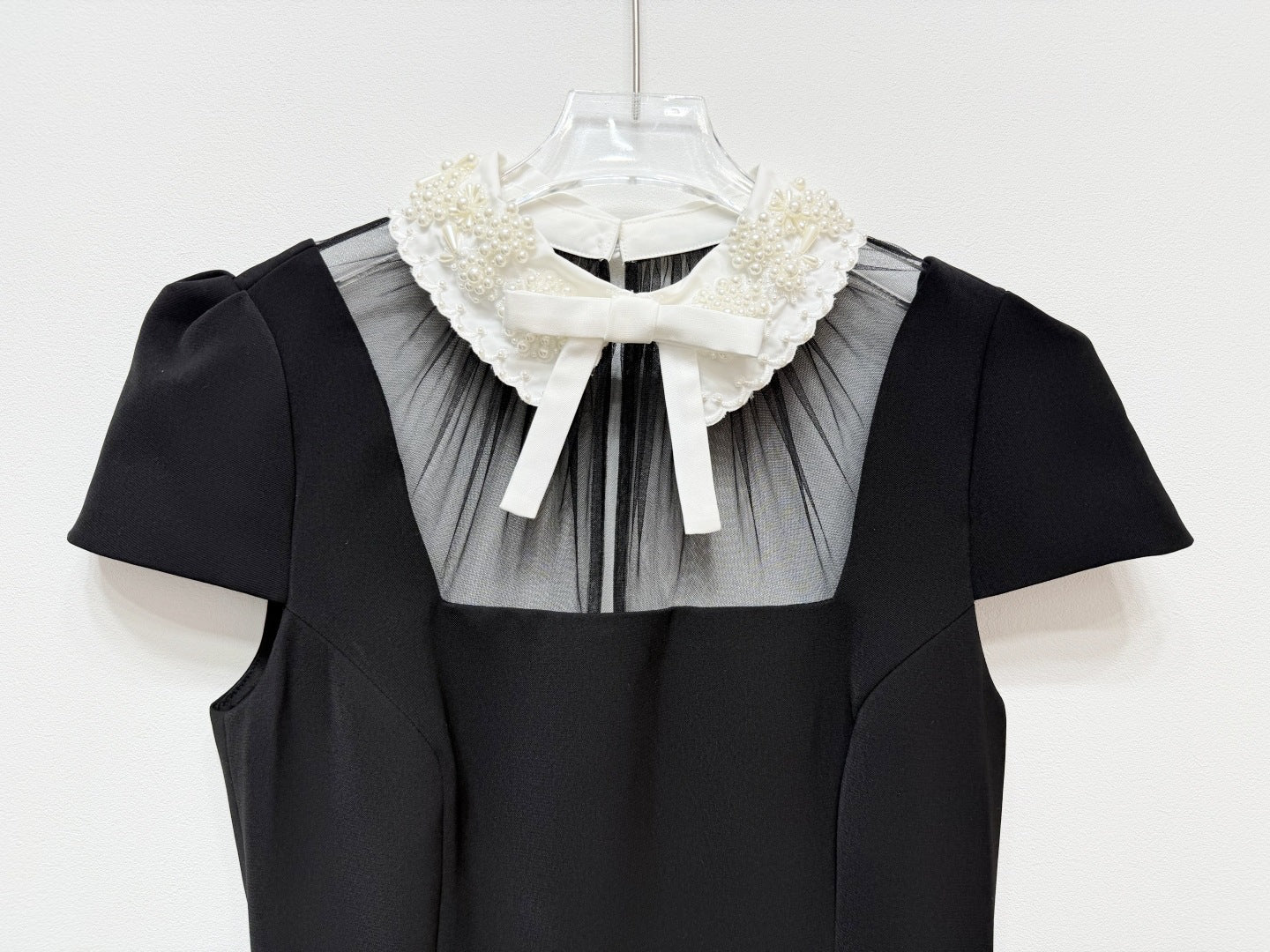 classic black contrast lapel bow dress