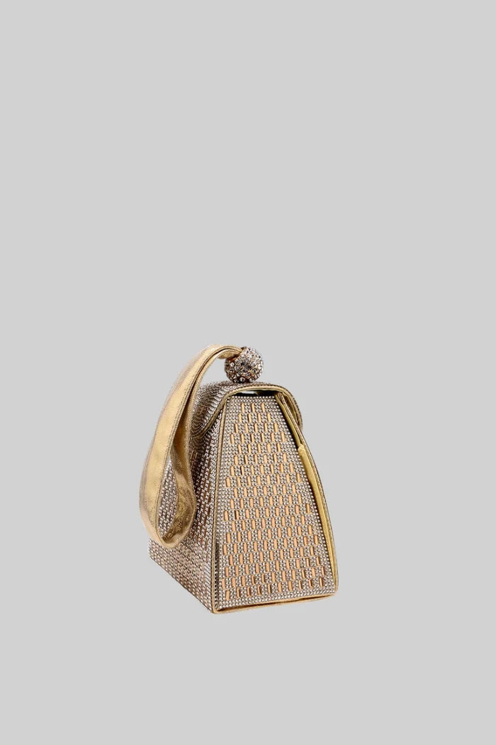 Metallic bag with golden stones in triangular model