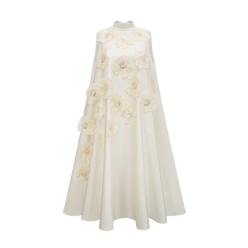 Émilie sleeveless floral-applique maxi dress in White