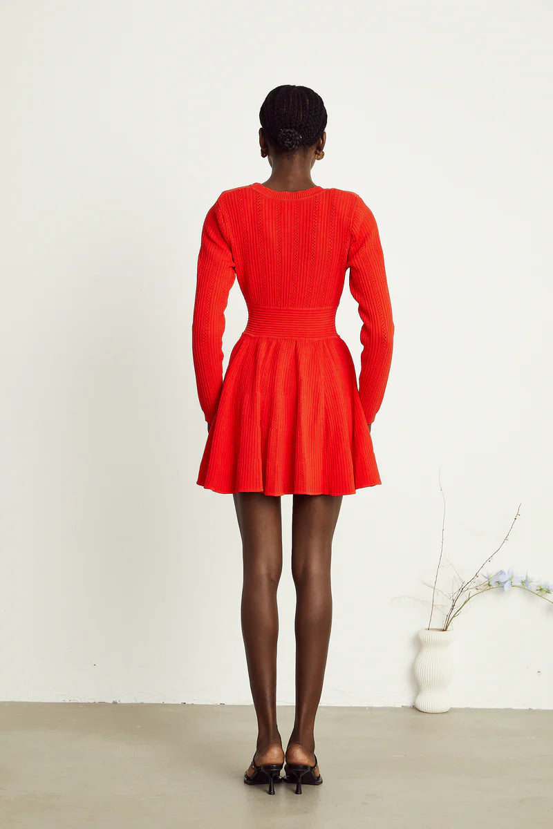 Coralie red V-neck flared mini dress