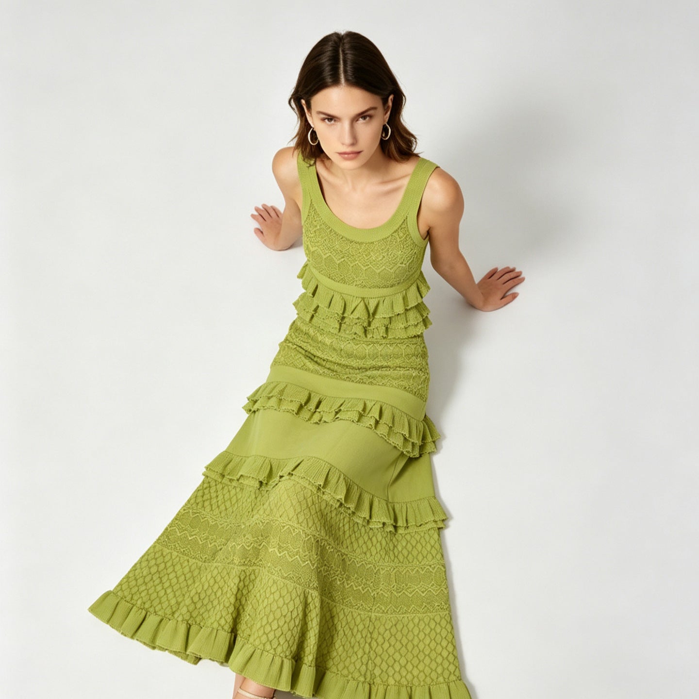 Inner Ruffled Hollow-Out Sleeveless Dress
