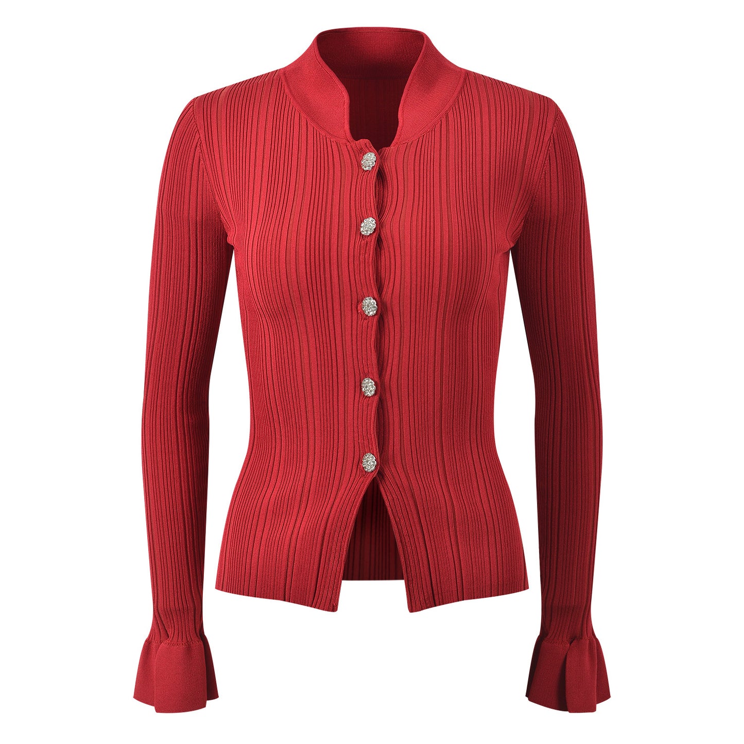 Red Cardigan Skirt Suit