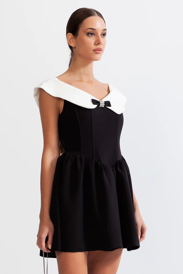 Bow Detail Minimalist Dress - B&W