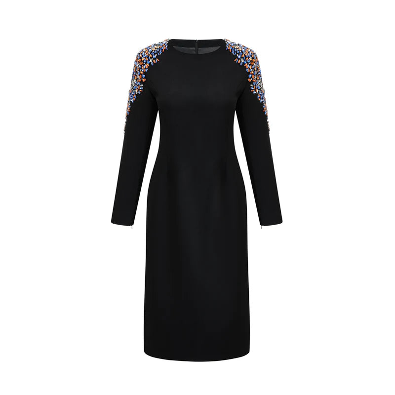 Maëlys black crystal-embellished midi dress