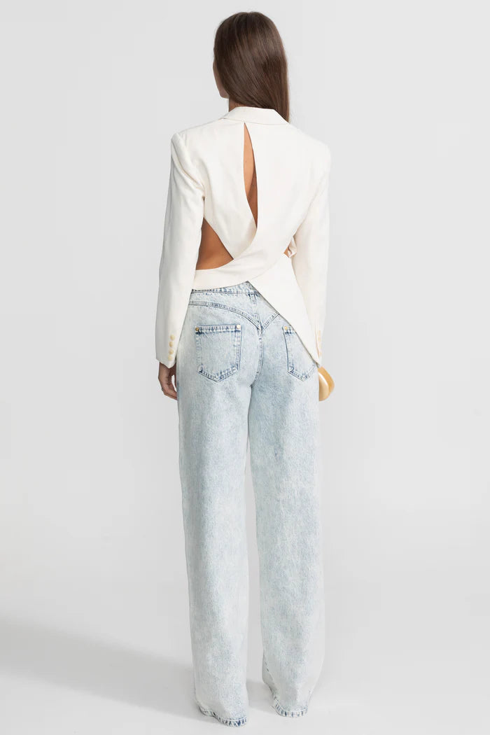 Asymmetric Cut-Out Blazer with Belt Detail - White
