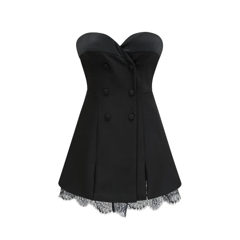 Zephyra black lace-detail mini dress
