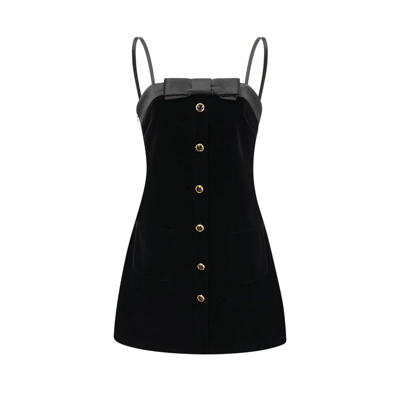 Réeva Bow Embellifhed Velvet Mini Robe