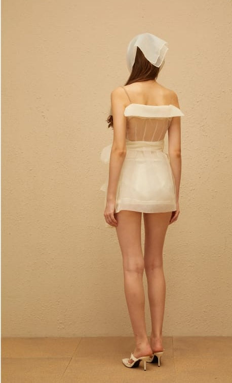 Out of stock Polliana White Double Breasted Organza Mini Dress-white