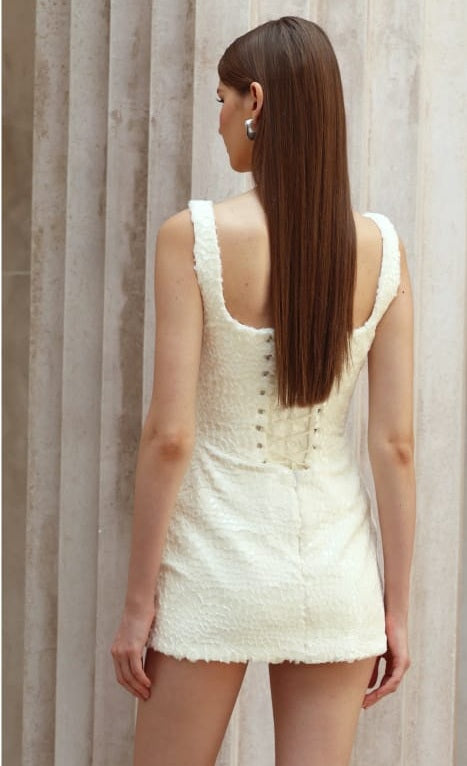 Angèle White Furry Snake Mini Bodycon Dress