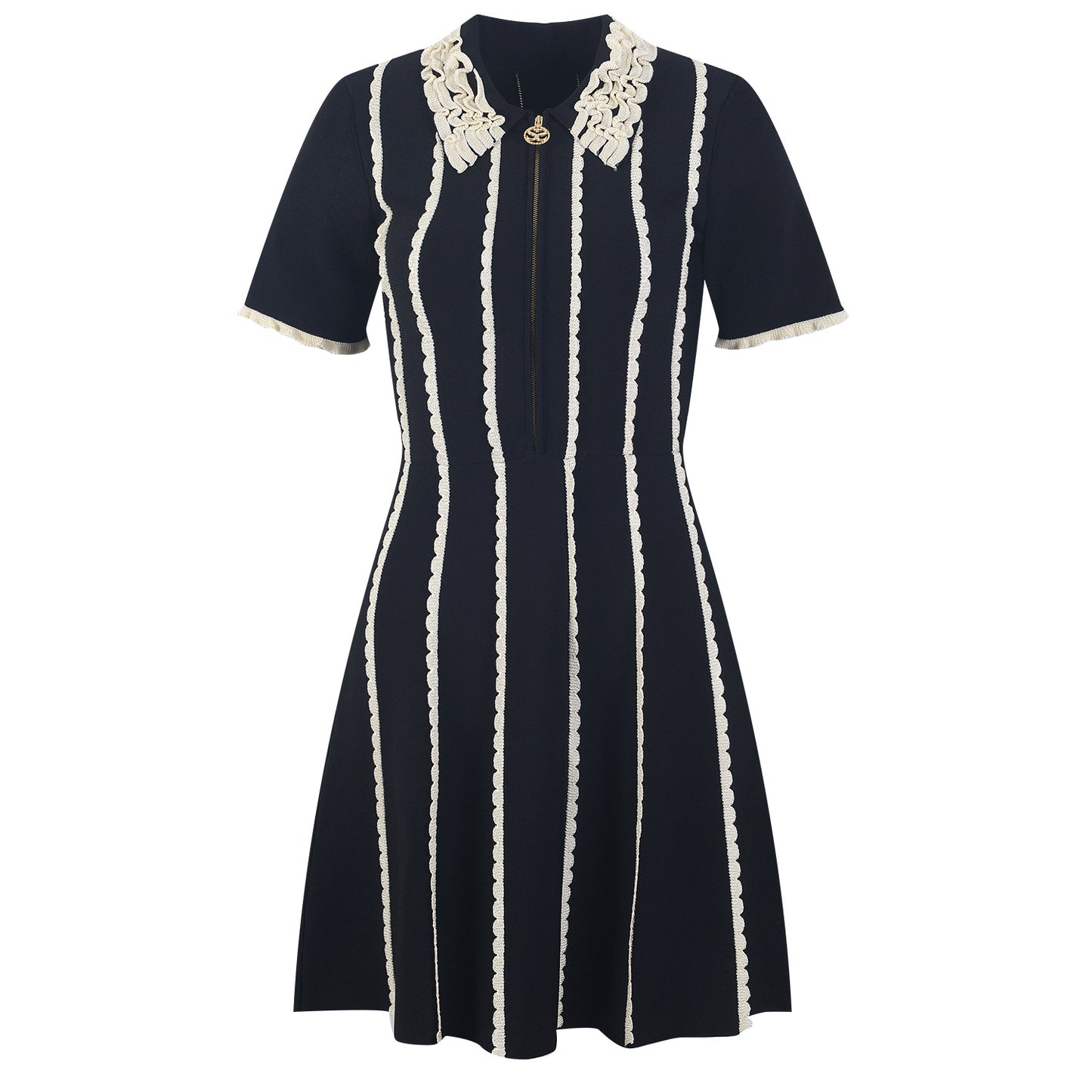 Doll Collar Short Sleeve Zipper Dress