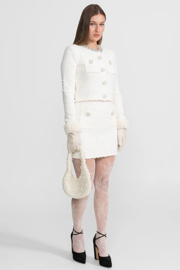 Tweed Blazer With Crystal Embellishments And Buttons - Ivoire