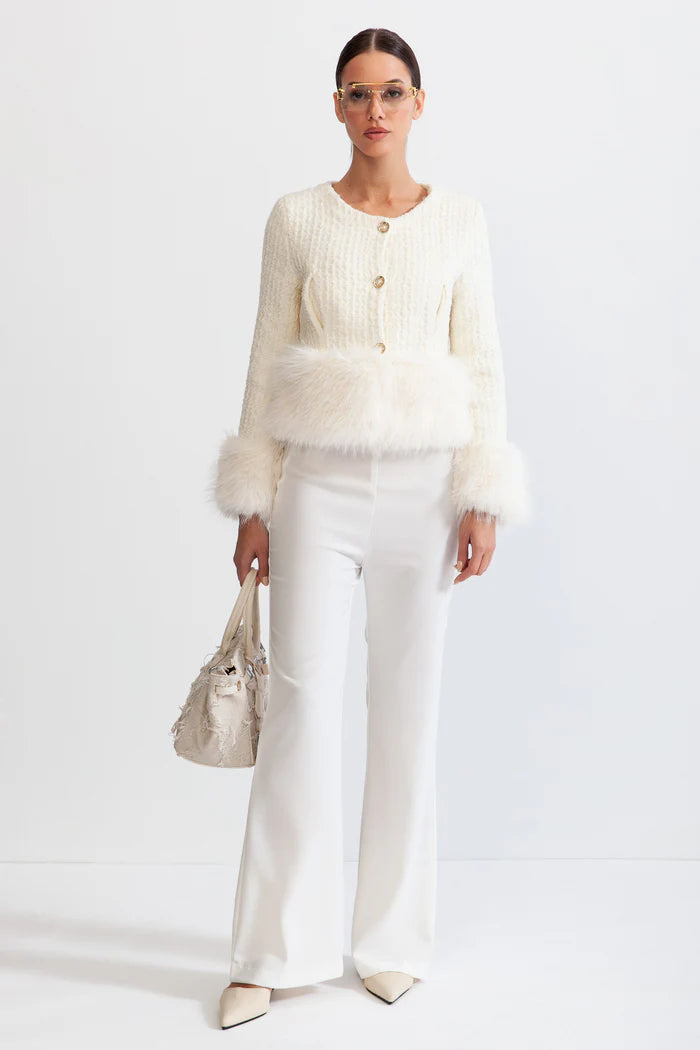 Faux Fur Coat with Wool Blend - White