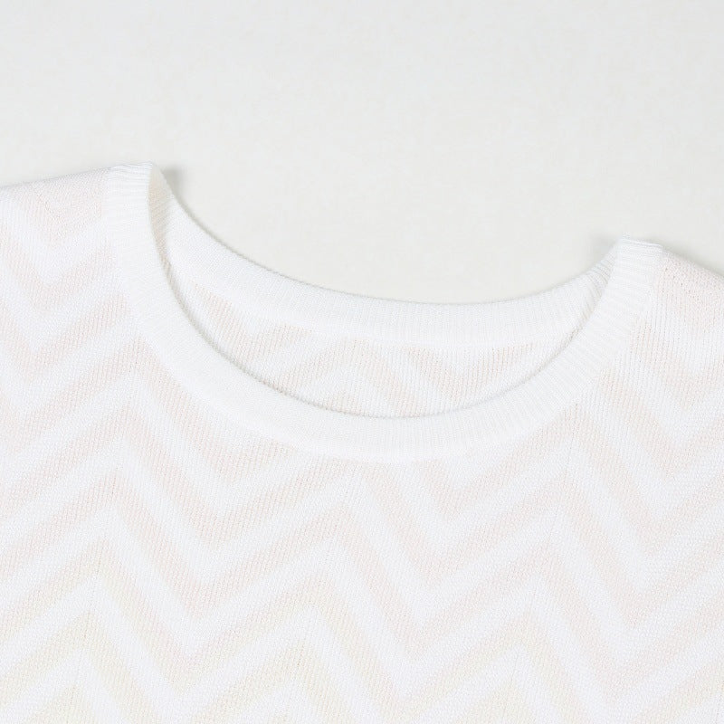 Short Sleeve  Wavy Striped Knitted Dress