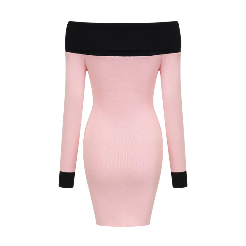 Delphine pink-black knitted mini dress