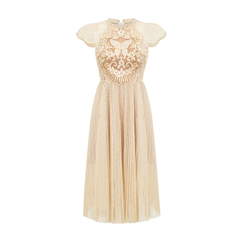 Nerissa embroidered pleated midi dress