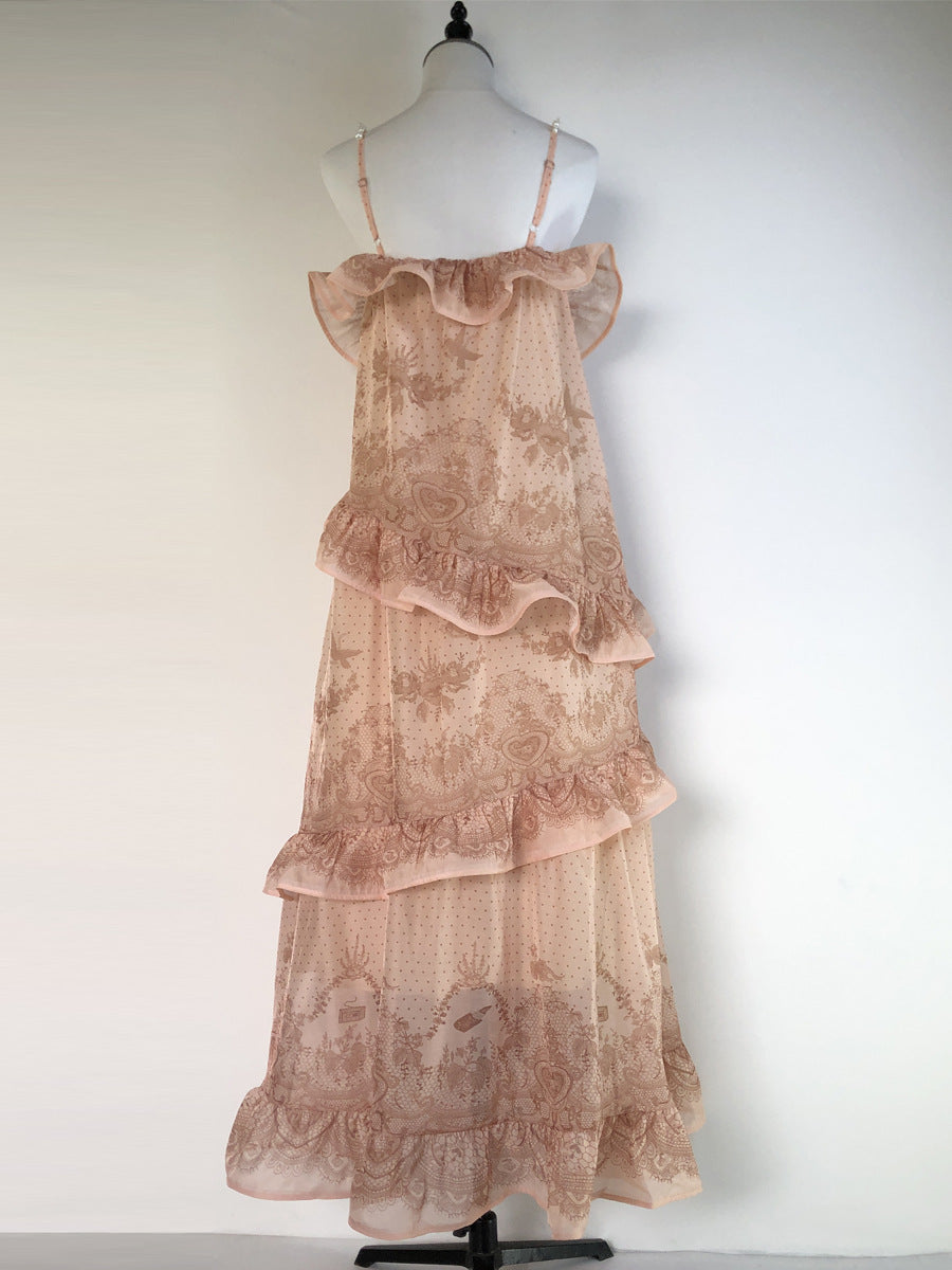 ruffle beaded  long dress