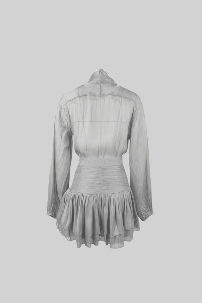Pleated Set With Shirt and Mini Draped Skirt - Silver