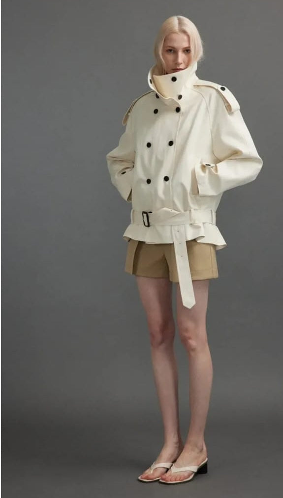 Calliopée White Double-Breasted Short Trench Coat