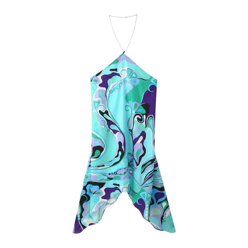 Slim-Fit Chain Halter Neck Printed Dress