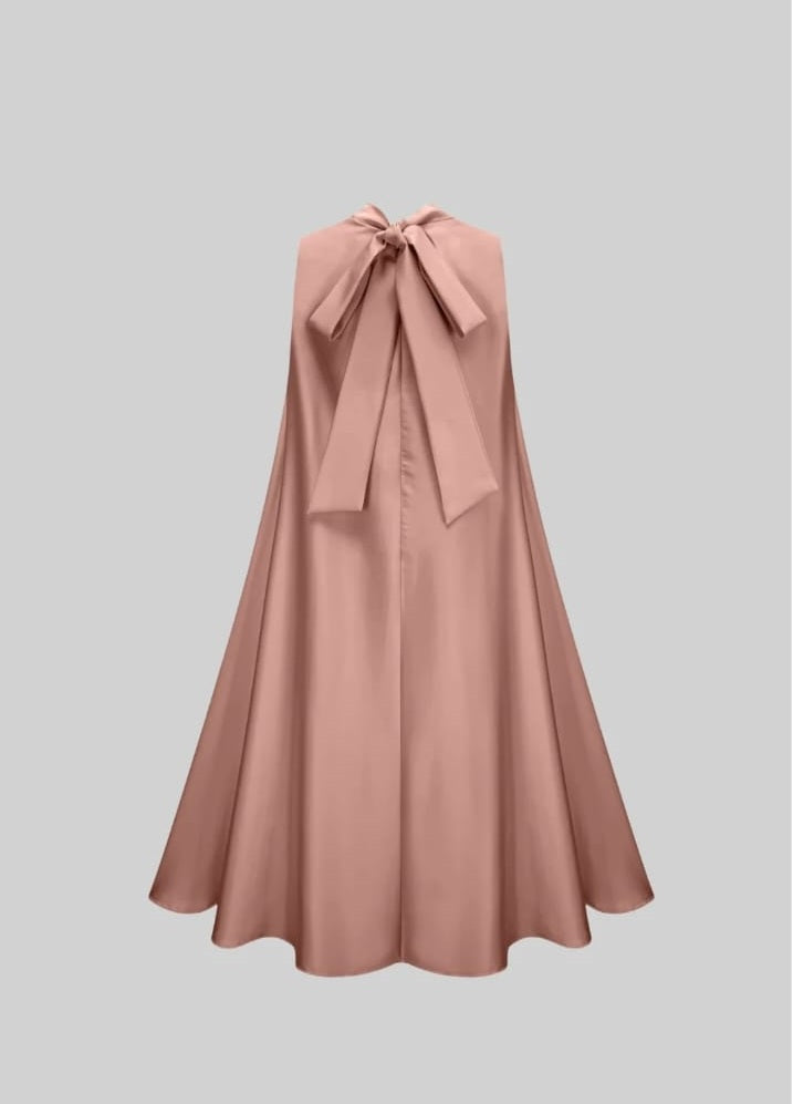 Sleeveless Floral A-Line Dress With High Collar And Textured Embellishments - Pink