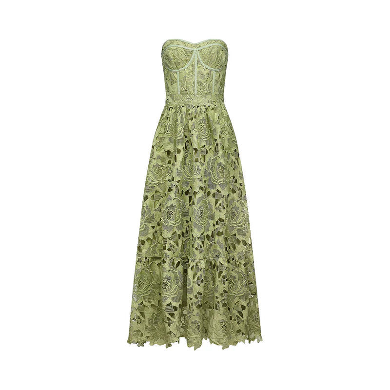 Inès lace floral embroidered cut-out midi dress