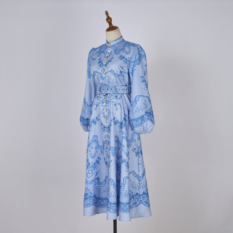 half-high neck balloon sleeve long dress