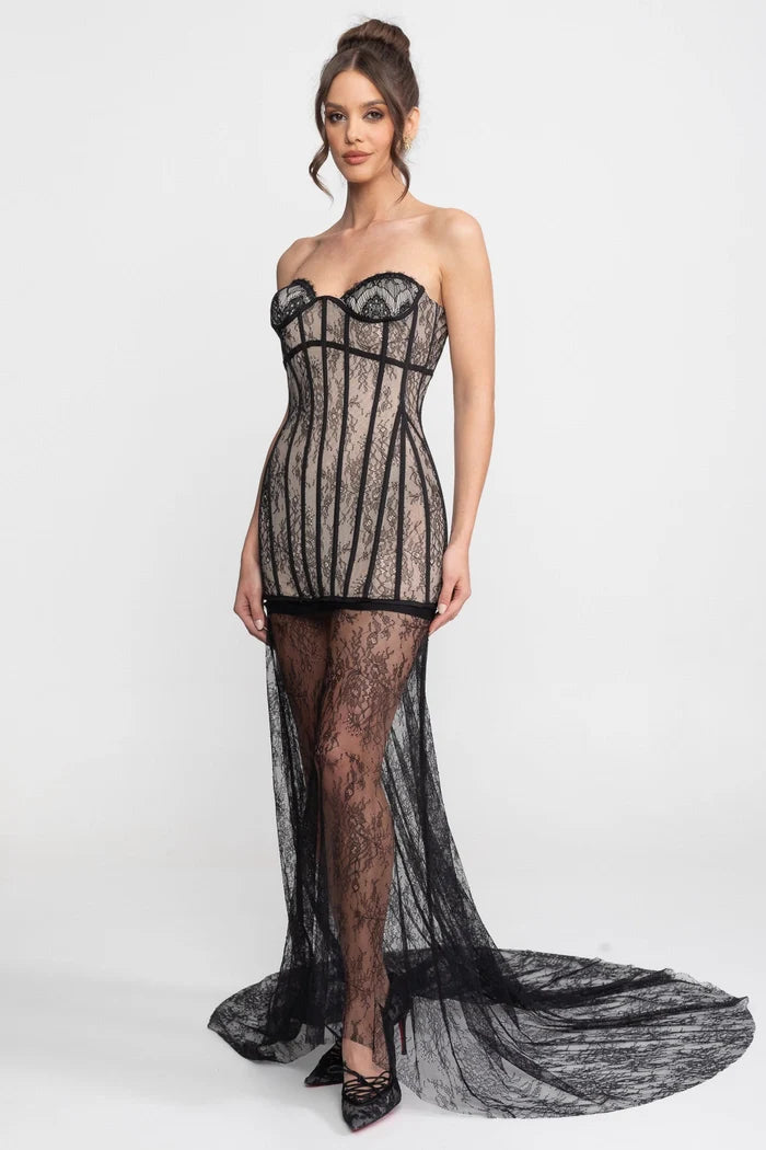 Strapless Maxi Dress With Dramatic Ruffle Overskirt - Black
