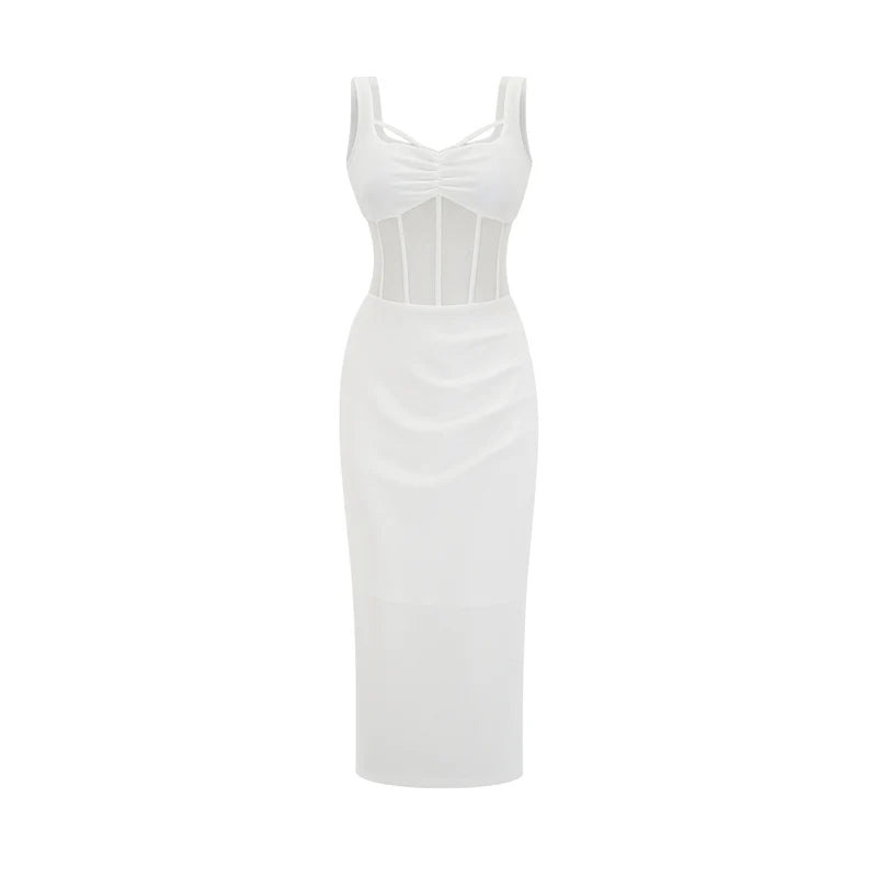 Alexandra white mesh midi dress