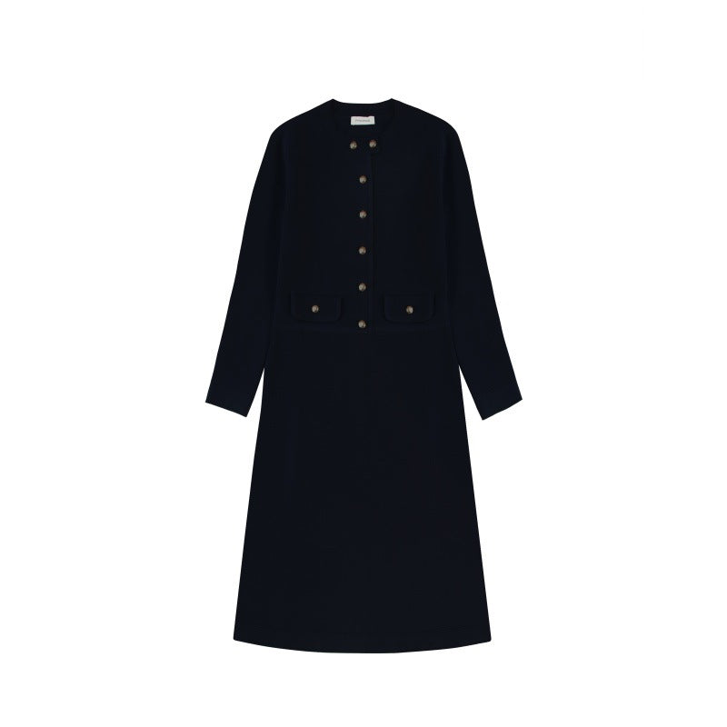 Lady royal blue round neck jacket