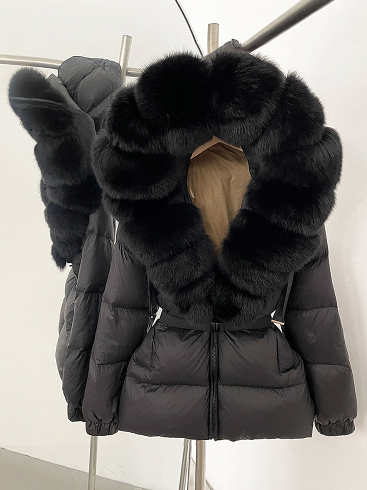 Fur collar hooded  duck down jacket