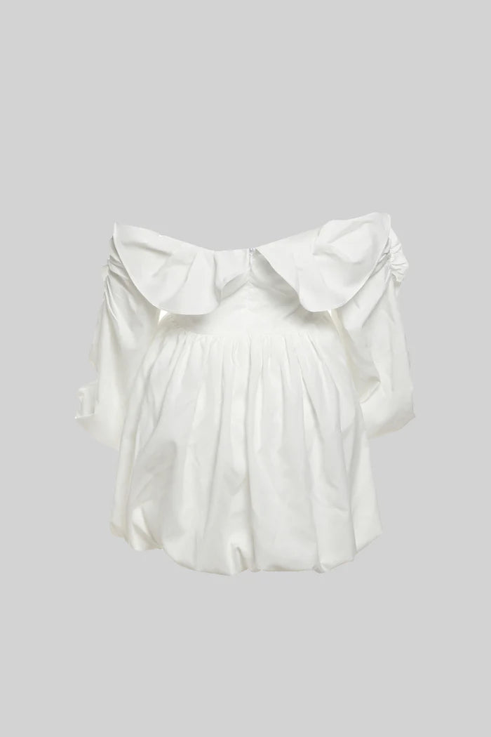 Mini Dress With Oversized Ruffled Sleeves And Voluminous Skirt - White