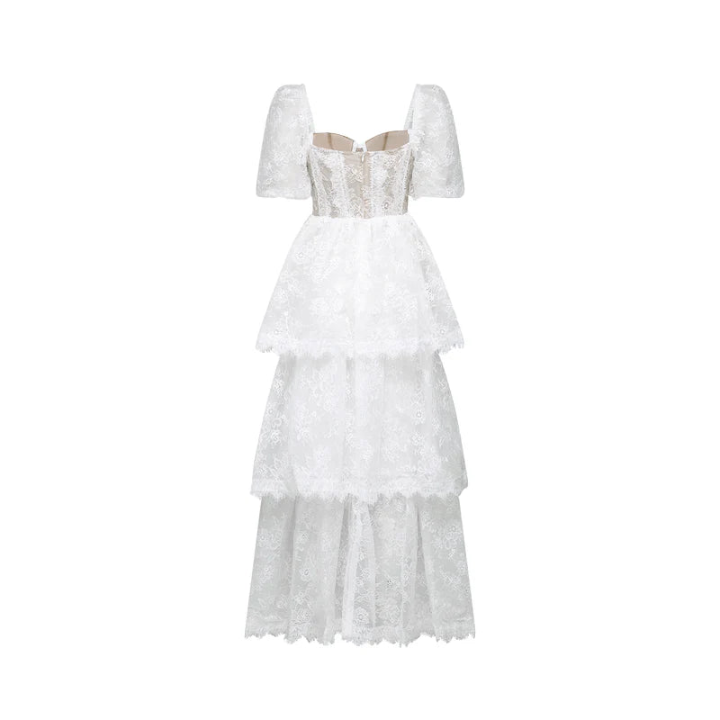 Mélisande white lace tiered maxi dress
