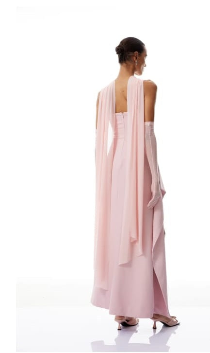 Ophélie Pink Scarf Detail Gathered Maxi Dress