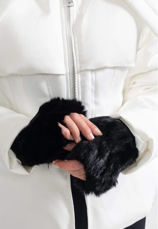 Rabbit Fur Fingerless Gloves - Black