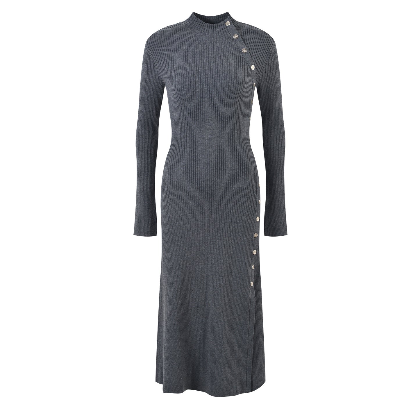 French Niche long-sleeved waist-cinching hip button dress
