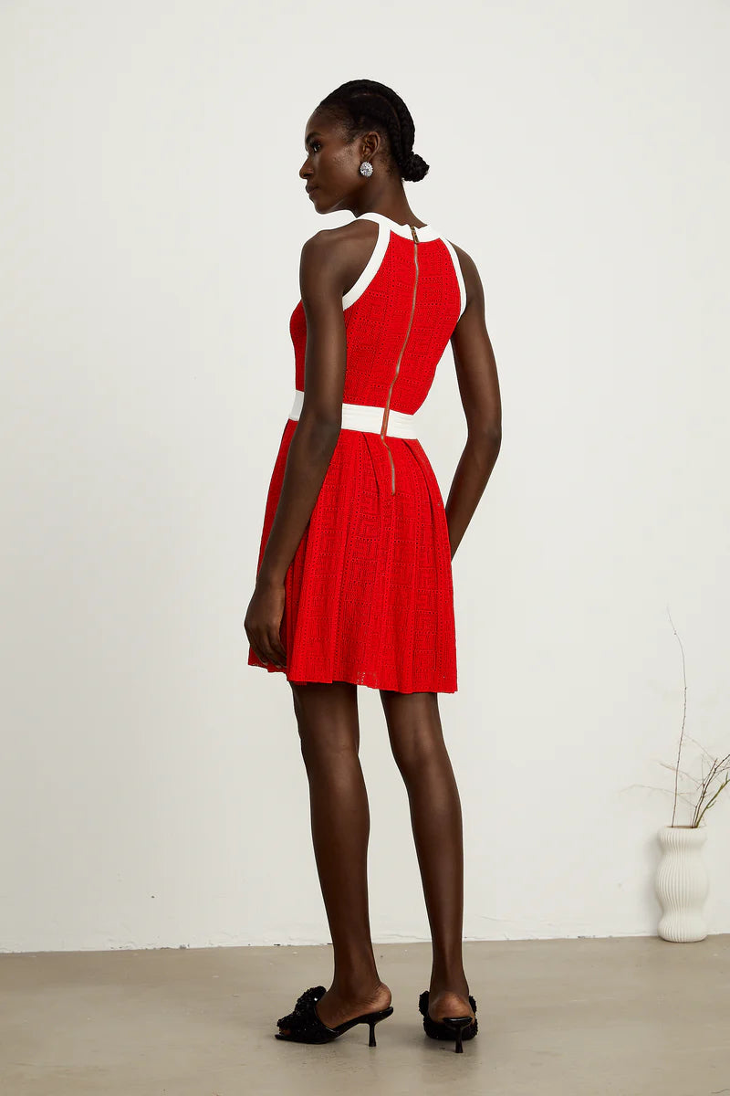 Jasmine Red Contrast-Trim Sheevel Sheevel Knit Mini Robe