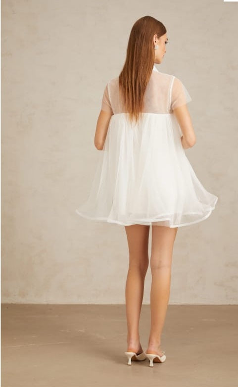 Dagny White Creased Tulle Mini Dress