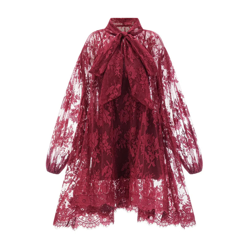 Coline red chantilly lace oversize dress