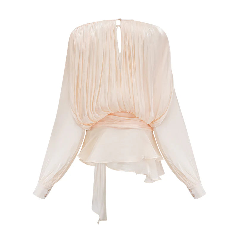 Eugénie Mini robe à volants entièrement plée en neutres