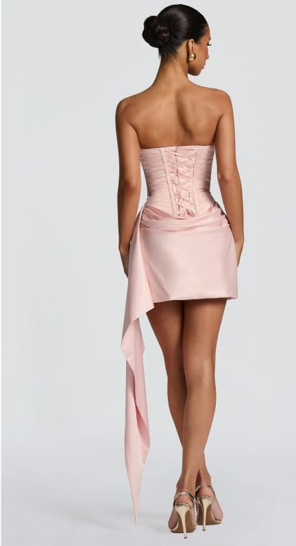 Zenina Pink Ruched Ribbon Detail Mini Dress