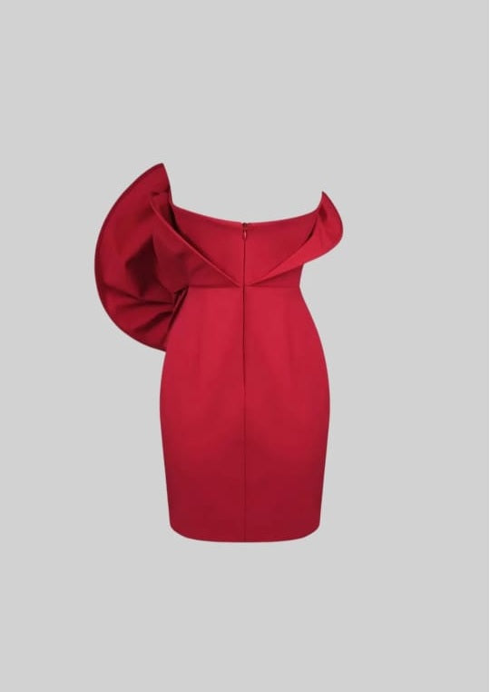 Asymmetrical off shoulder mini dress -red