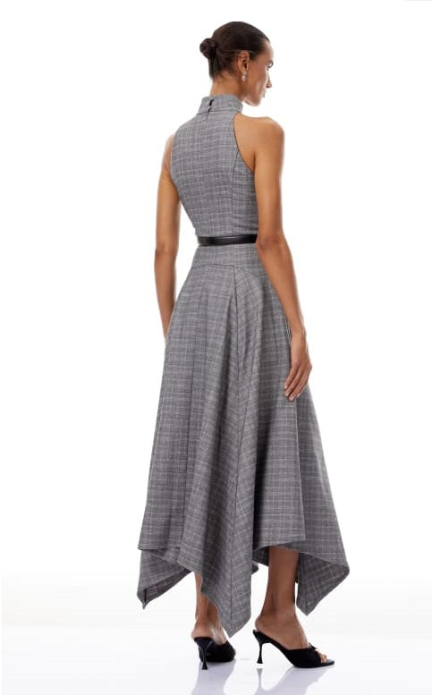 Wilhemine Grey Checked Tweed Maxi Dress (Without Belt)