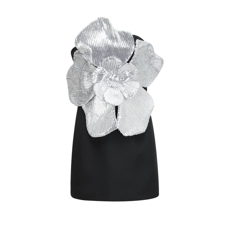 Florence Faux-Flower Mini robe en noir