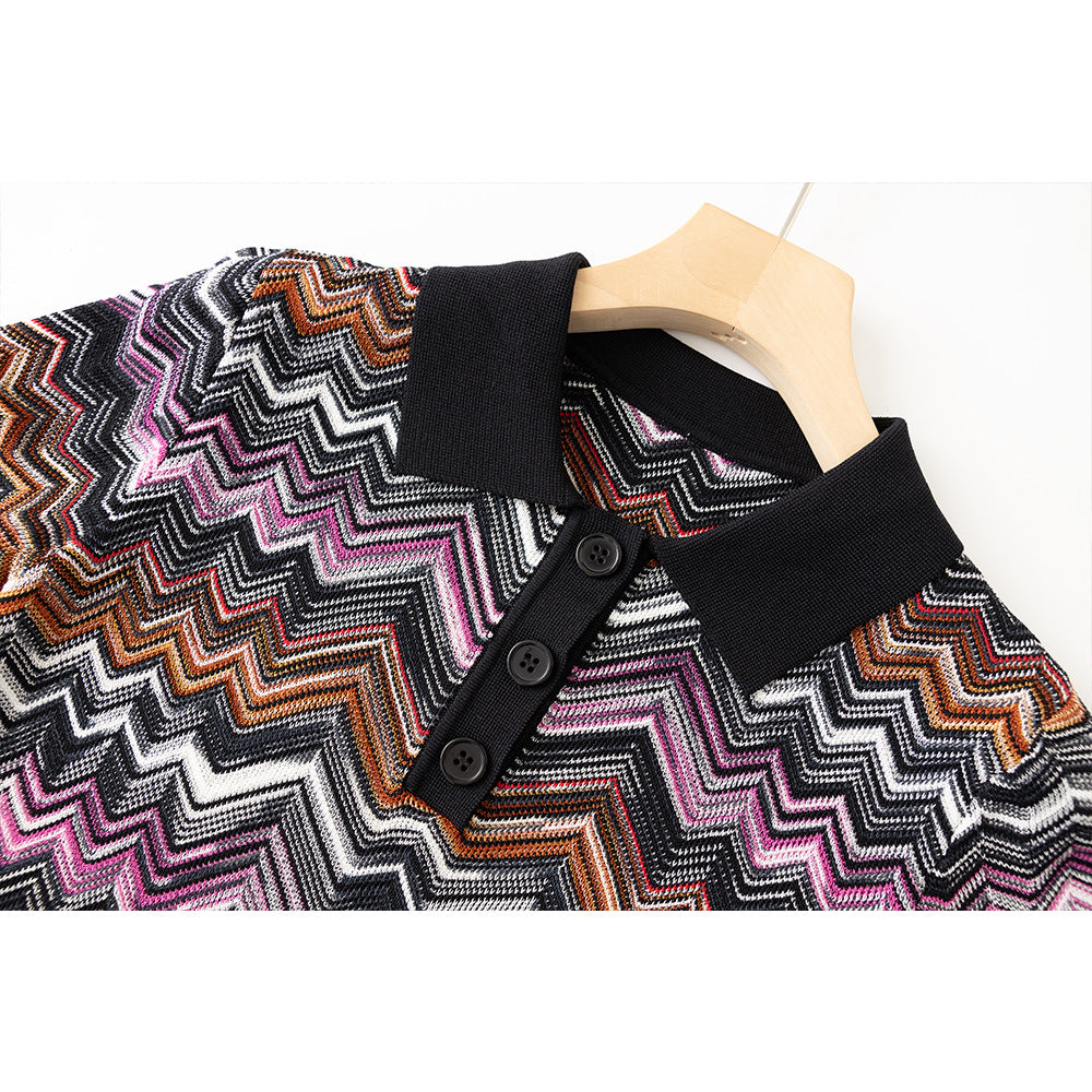 Polo Collar Short Sleeve Top Elastic Waist Trousers Fashion Suit