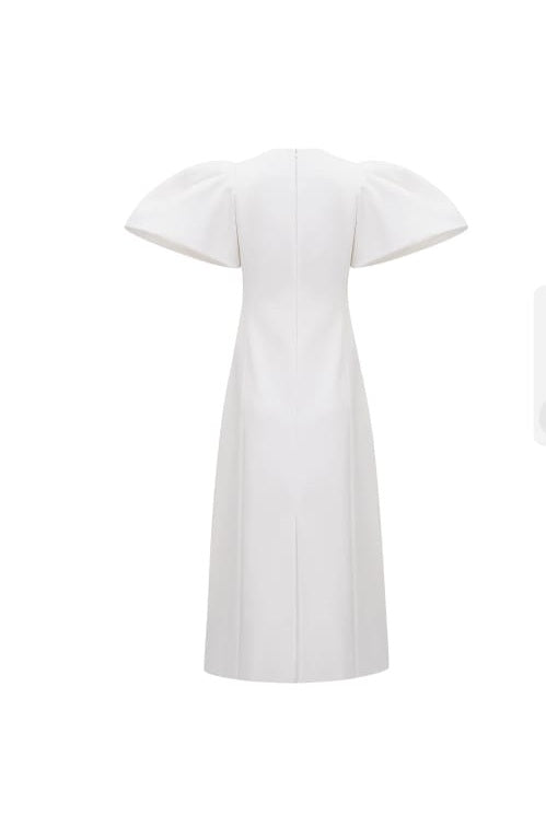 Irène White Sequin Floral Embroidered Midi Dress