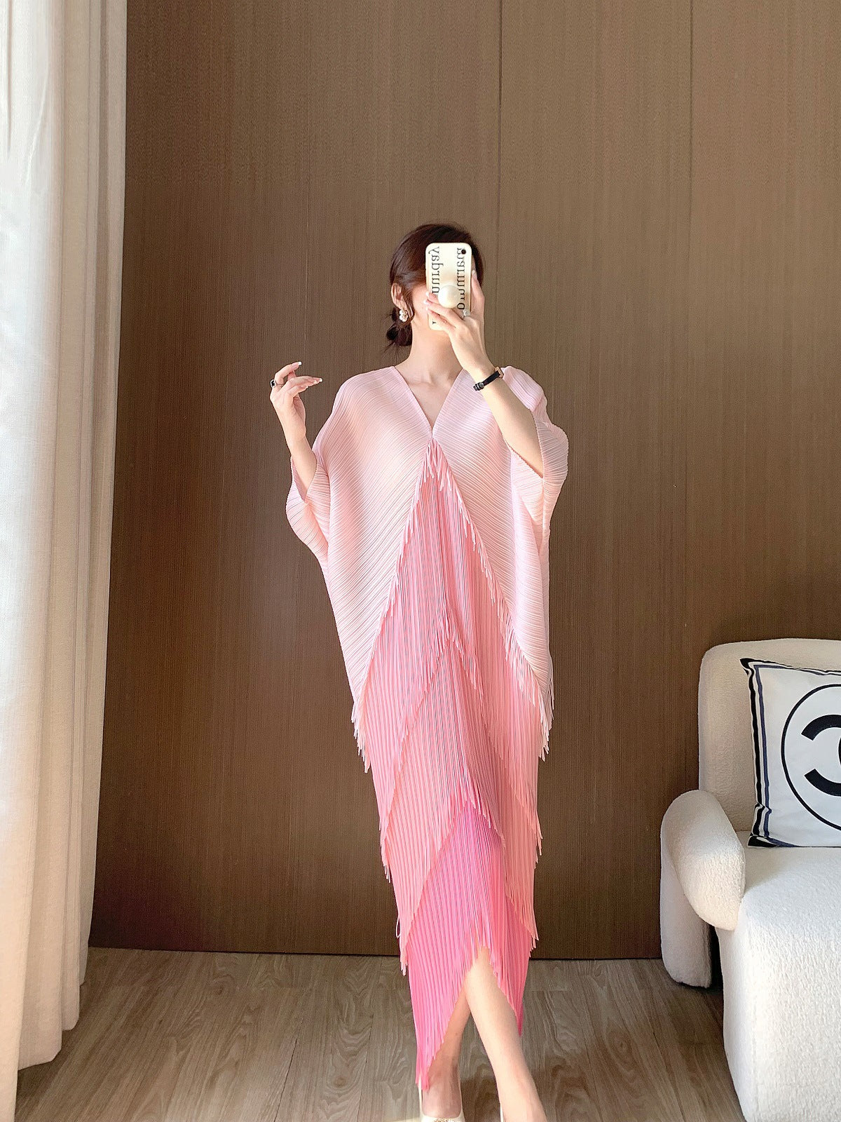 Irregular tassel pleated dress