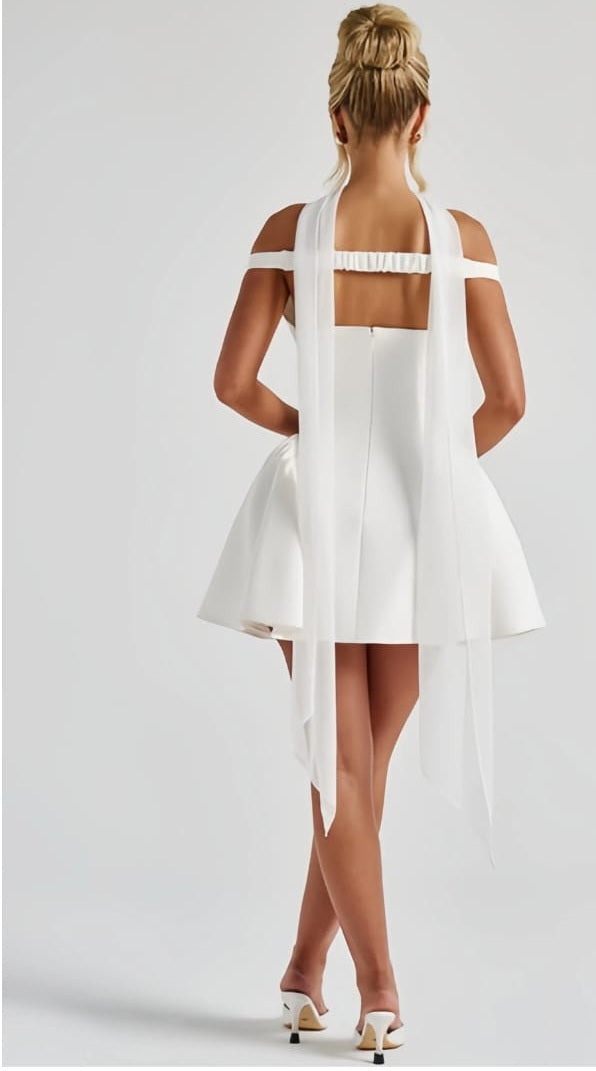 Ifig White V-neck Corset Mini Dress